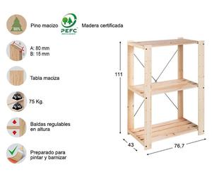 étagère Doublée Evolution 3 Pin Massif Modulable Grande Capacité - Astigarraga