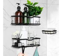 Etagere Douche, 3 pièces Etagere Douche Sans Percage, Accessoire Salle de Bains Durable Antirouille équipée de Crochets, Rangement Douche Murale Pratique pour Gel Douche et Shampooing, Polyvalent pour