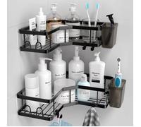 Etagère Douche,Etagere Salle de Bain Angle 2 PCS,Etagere sans Percage Acier Inoxy avec 4 Crochets et 4 Adhésifs Rangement Douche