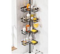 Etagere Douche - Etagere Telescopique Douche Sans Percage, Tablette d'Angle Réglable en Hauteur avec 4 Paniers, Noir