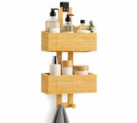 Relaxdays étagère de douche suspendue, 2 compartiments, 40x20x9 cm | Étagère de douche en bambou sans perçage, trous d'évacuation, pour portes vitrées et cabines de douche
