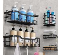 Etagère Douche sans Percage, 5 PCS Etagere Rangement, Accessoire de Salle de Bain en Acier Inoxydable 304, Rangement Douche Noir