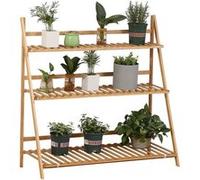Étagère échelle à fleurs en bois de bambou - porte plantes pliable bois 3 étagères à lattes Bois G