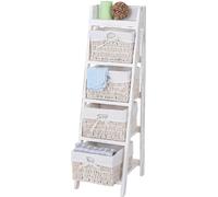 Mendler Étagère échelle Goiana – 4 paniers 101x30 cm style shabby – Blanc