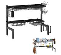 Étagère égouttoir extensible à placer au-dessus de l'évier - Étagère égouttoir à 2 niveaux - En acier inoxydable - Avec ventouses - Grande capacité - Pour les assiettes