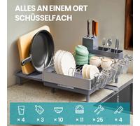 Étagère égouttoir extensible pour vaisselle | Gris argenté | 48,6 x 31,7–54,9 x 23,7 cm