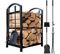 Étagère en acier Unyqoos® pour bois de chauffage, finition noire mate, dimensions 45 x 30 x 74 cm – étagère robuste pour bois de chauffage, idéale pour l'intérieur et l'extérieur, comprenant une pince