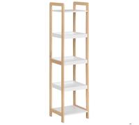 HOMCOM Étagère salle de bain en bambou 3 paniers + 2 étagères 32x30x130 cm Beige Blanc