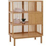 Étagère en bambou HWC-N81, armoire de salle de bain Étagère de salle de bain Commode, 3 étagères Porte coulissante 115x80x45cm