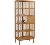 Étagère en bambou HWC-N81, armoire de salle de bain Étagère de salle de bain Commode, 5 étagères Porte coulissante 186x80x45cm
