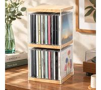 Étagère en bois à 2 niveaux pour vinyles et albums, système de rangement pour CD au design ouvert