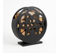 Étagère en bois de cheminée support rond en métal panier en bois loft en méta...
