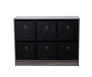 Étagère en bois étagère de rangement étagère sur pied avec bibliothèque 6 compartiments 6x boîtes pliantes noir gris, boîtes en tissu, LxHxP 80x60x30 cm