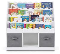 Étagère en bois pour enfants COSTWAY, étagère pour enfants avec 4 étagères, 1 compartiment ouvert et 2 tiroirs coulissants en tissu, étagère de rangement, 90 x 30 x 91,5 cm