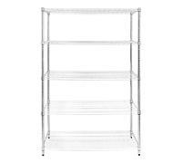 Etagère en Fil d'Acier Chromé 1000KG - 60 x 120 x 180cm - Pied de Nivellement - Rangement Garage, Cuisine, Atelier, Entrepôt, Organisation Rayonnage - 5 Niveaux Ajustable - 100% Sans Boulons