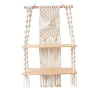 Étagère en macramé, étagères suspendues Boho à 2 niveaux pour mur, Beige | Design Boho fabriqué à la main, rangement mural fonctionnel, décor de chambre à coucher confortable Cottage Core
