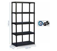 Etagère en polypropylène 100x40xH176 cm avec 5 étagères, couleur noire, capacité de charge totale 300 kg, étagère de cave, étagère pour charges lourdes, étagère en métal, étagère d'entrepôt.