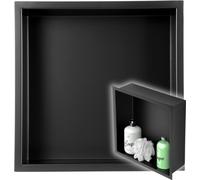 Étagère encastrée 30 x 30 x 10 cm, acier poudré noir mat, pour douche, collerette