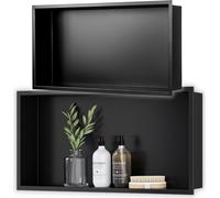 Étagère encastrée 60x30x10 cm noire mate pour douche avec collerette inoxydable
