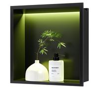 Étagère encastrée avec éclairage LED RGB, en acier inoxydable, de couleur noire, dimensions 30 x 30 cm