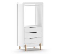Vipack Armoire SMILE – à étagères, 3 tiroirs, tablette et tringle à vêtements – MDF laqué blanc