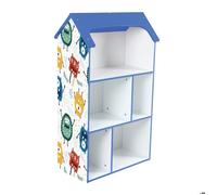 Étagère enfant GINGER HOME MONSTER - Meuble de rangement en bois bleu en forme de maison, 54x27x91,5 cm - Bibliothèque jouets
