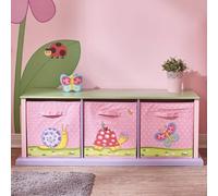 Etagère Enfant Magic Garden Bois Avec 3 Paniers Bacs De Rangement Tissu Td-0132a Rose