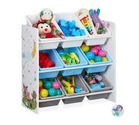 Étagère enfant Relaxdays, 9 bacs, motif feu de camp, MDF/plastique, HxLxP 67x65x31,5 cm, multicolore