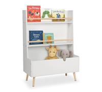 Étagère Enfant Relaxdays pour Livres, 2 étagères, Grand Compartiment, H x L x P : 94 x 68 x 32 cm, Blanc/Nature