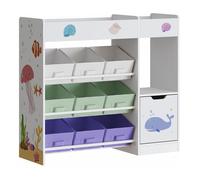 Étagère pour enfants 'Søndreland' avec une porte d'armoire et 9 boîtes pliantes Étagère supérieure 80 x 90 x 30 cm avec motif Aqua Dream