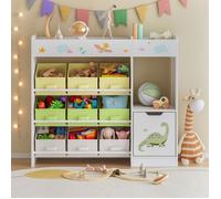 Étagère pour enfants 'Søndreland' avec une porte d'armoire et 9 boîtes pliables 80 x 90 x 30 cm avec motif de dinosaure