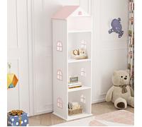 Étagère pour enfants 'Vipsali' imitation maison avec 4 compartiments ouverts 140 x 40 x 35 cm Blanc / Rose