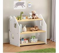 Étagère enfant YASMIN forme maison 3 étages 65 x 60 x 41 cm bois lasuré naturel/blanc - idéale chambre rangement Montessori