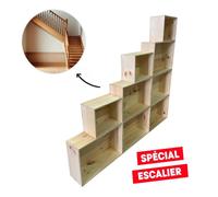 Etagere escalier bibliotheque bois - Meuble 9 cases 100% pin massif pour rangement décoration [ Bibliothèque escalier ]