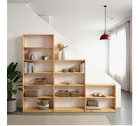 Etagère Escalier MELLY H 240 cm en Bois Massif Coloris Naturel, Bibliothèque Sous-Pente, Rangement Ouvert sur Pied