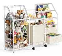 Étagère et organisateur de jouets pour enfants - Étagère tout-en-un - 3 poches en tissu - Tiroir pour les jouets - Chariot sur roulettes - Structure métallique - Idéal pour les chambres d'enfants et l