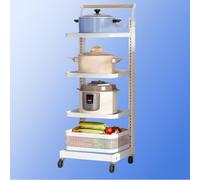 Étagère extensible à 3 niveaux pour micro-ondes - Blanc - Pour couvercles et tasses - Étagère peu encombrante avec 4 planches et 1 panier - Parfait pour les armoires et les comptoirs