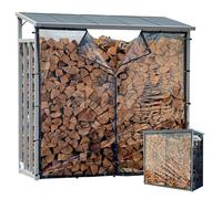 Étagère extérieure pour bois de cheminée en aluminium - 185 x 70 x 185 cm - Avec protection contre les intempéries - Transparent - Pro - 40 mm - Gris - Résistant aux intempéries - Capacité : 2,3 m³