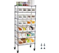 Étagère fixe avec bacs empilables - Étagère de stockage - 7 niveaux - 24 bacs pour petites pièces - Avec roulettes - 60 x 35 x 148 cm
