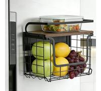 Etagere Frigo & Porte-épices 2 In 1 Range Legumes Cuisine, Rangement et Organisation de Cuisine, Fruits et Legumes, Corbeille Fruit Panier, Epices, Panier Mural, 30,5 x 16 x 26 cm (1 pièce) Noir