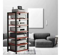 Étagère HiFi 7 Niveaux, Support multimédia AV avec roulettes, Support Mobile for Console de Jeu, étagères de Rangement multimédia en Bois, Meuble Audio stéréo for Tourne-Disque(Red)