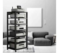 Étagère HiFi 7 Niveaux, Support multimédia AV avec roulettes, Support Mobile for Console de Jeu, étagères de Rangement multimédia en Bois, Meuble Audio stéréo for Tourne-Disque(Noir)