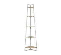 HOME DECO FACTORY - HD0077 Étagère d'angle à 5 Niveaux en Bois et Métal, Style Industriel Vintage, pour Salon, Chambre ou Bureau, Dimensions 34 x 180 x 34 cm, Blanc