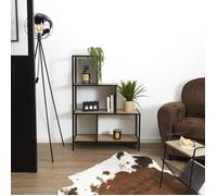 HOME DECO FACTORY - HD0081 Étagère Escalier Vintage 3 Niveaux en Bois - Conçu pour Salon, Chambre ou Bureau - Dimensions 80 x 30 x 112 cm - Couleur Marron Noir