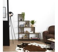 HOME DECO FACTORY - HD0082 Étagère Escalier Vintage 4 Niveaux en Bois - Design Industriel - Conçu pour Salon Chambre Bureau - Dimensions 120 x 30 x 146 cm - Couleur Marron Noir