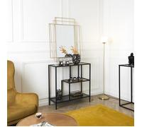 HOME DECO FACTORY - HD0083 Étagère Verre Trempé - Style Industriel Vintage - 2 Niveaux - Dimensions 80x30x79,5 cm - Couleur Noir - Idéale Salon ou Chambre
