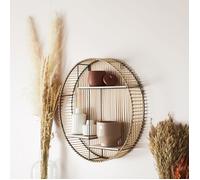 HOME DECO FACTORY - Étagère Murale Ronde en Bois et Métal - 3 Niveaux pour Rangement et Exposition - Idéale pour Salon ou Chambre - Dimensions L 53 x H 53 x P 12 cm - Marron - Noir - Modèle JAVA