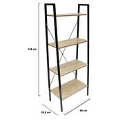 HOME DECO FACTORY - HD6429 Étagère Bois et Métal 4 Niveaux, Rangement Design Industriel pour Salon, Bureau, Chambre - Dimensions 148x60x32.5 cm, Beige Noir