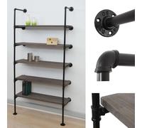 Étagère HWC-C45, Étagère de salon Bibliothèque Étagère de rangement, Design industriel bois métal, 165x80x28cm gris-brun