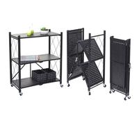 Étagère HWC-J85, Étagère sur pied Étagère de salon, pliable/repliable acier noir, 3 niveaux